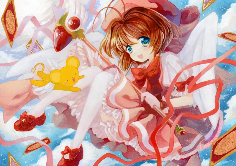 カードキャプターさくら、木之本桜が教室で友達と楽しそうに話している画像